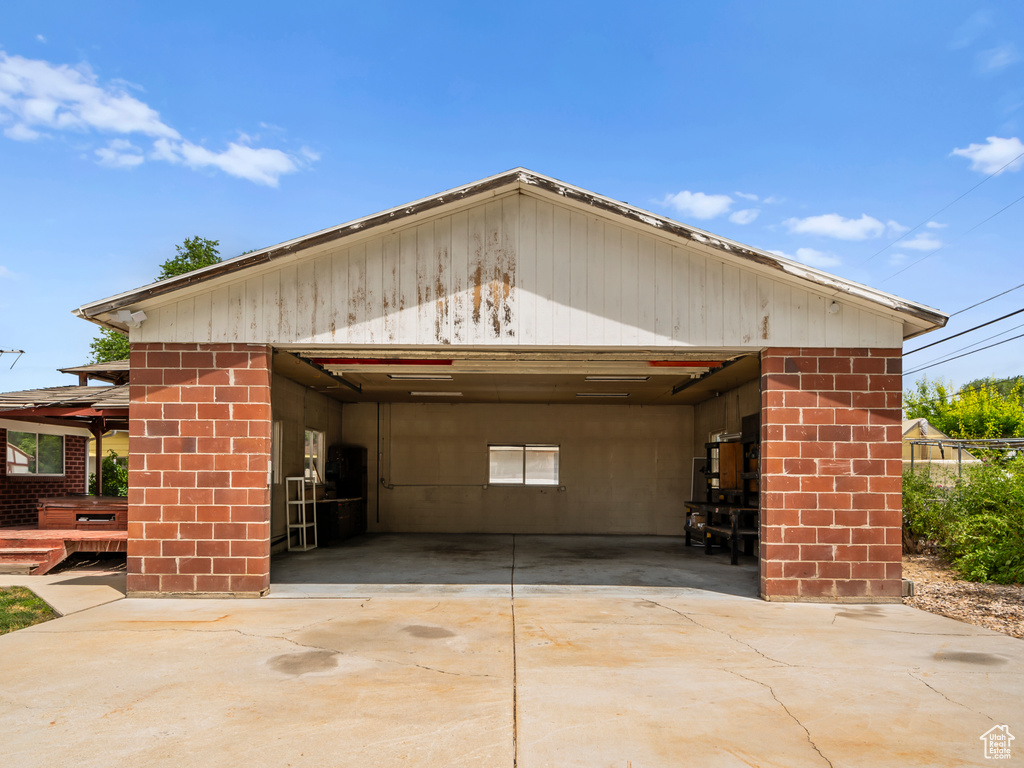 View of detached garage