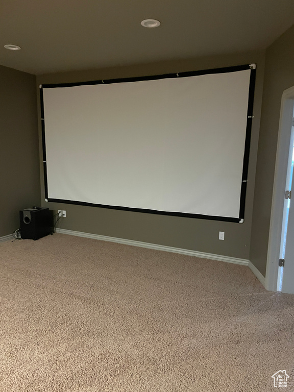 Home theater room featuring carpet flooring and recessed lighting