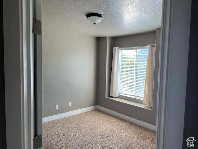 Spare room with a textured ceiling and carpet