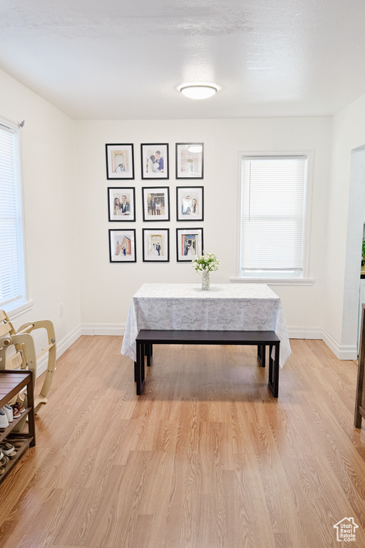 Dining area featuring plenty of natural light and light wood-style floors