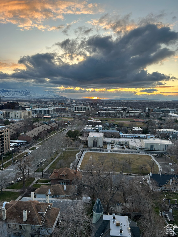 Aerial view at dusk of a view of city