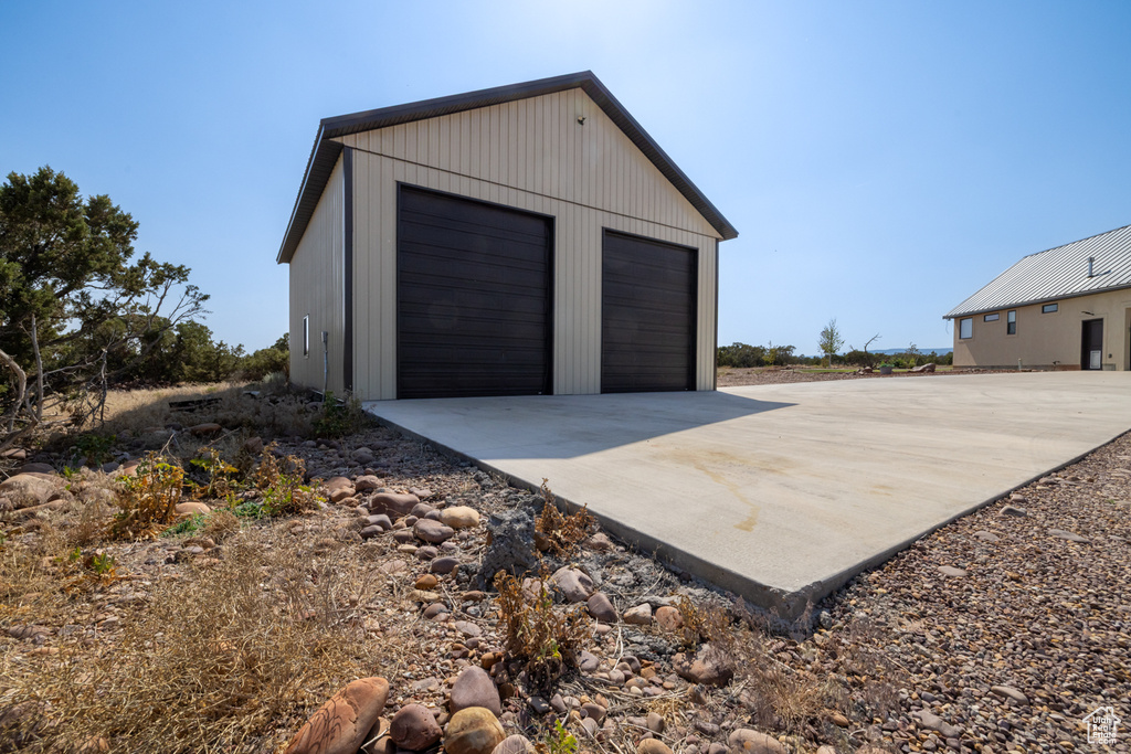 View of detached garage