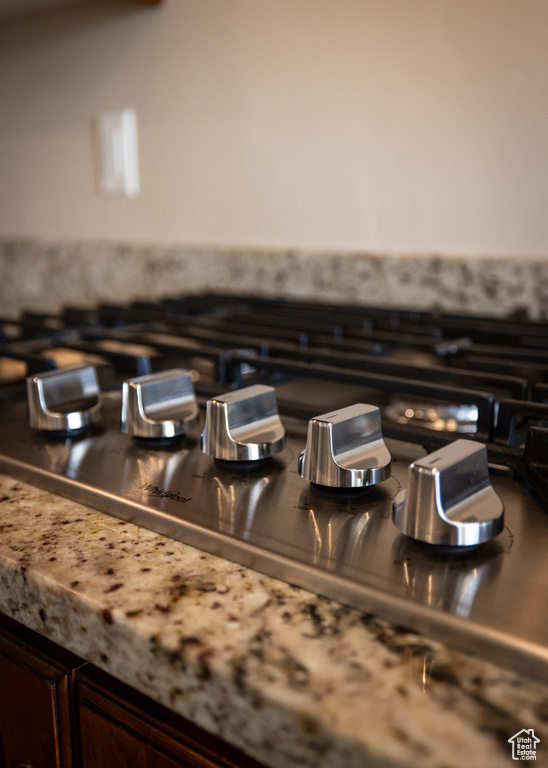 Detailed view of stainless steel gas cooktop