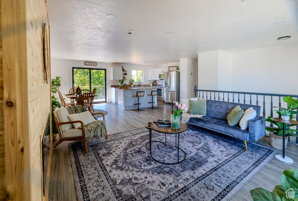 Living room with wood finished floors