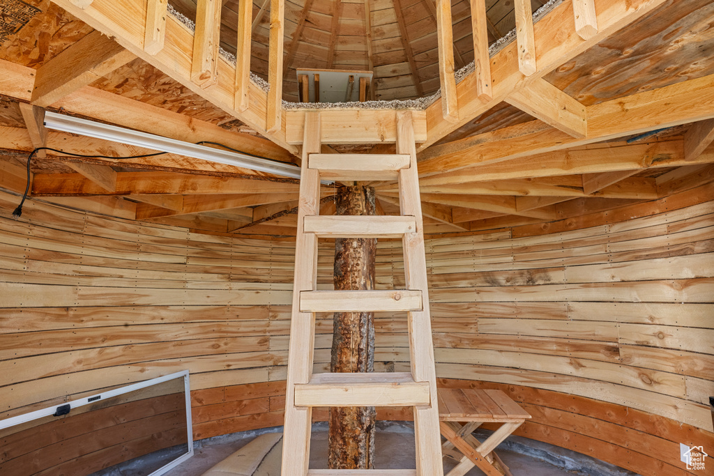 Sauna / steam room featuring wooden walls