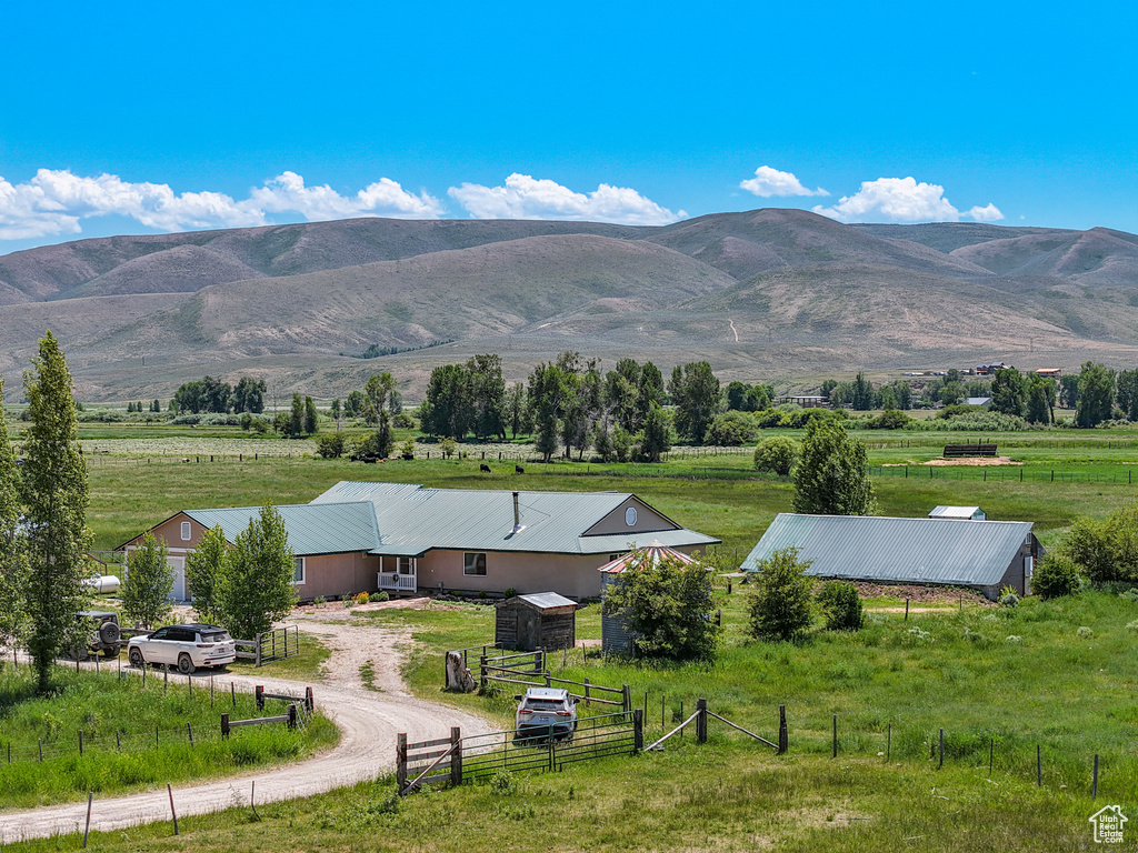 View of mountain background featuring rural landscape