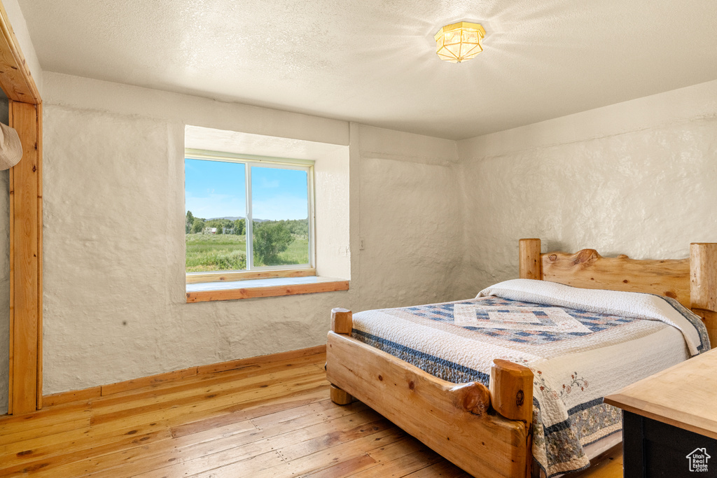 Bedroom with hardwood / wood-style flooring
