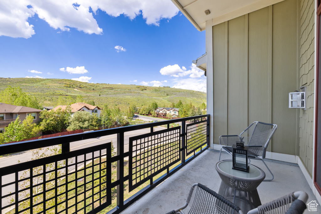 Balcony with a mountain view