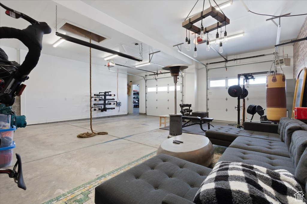 Garage featuring baseboards