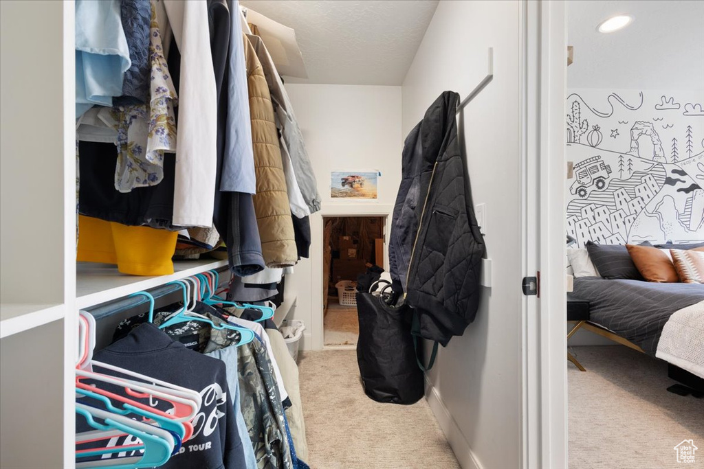 Spacious closet with carpet