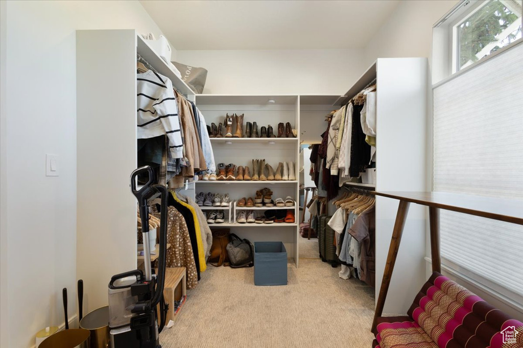 Spacious closet with carpet flooring