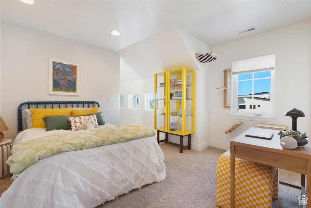 Bedroom with carpet floors and recessed lighting