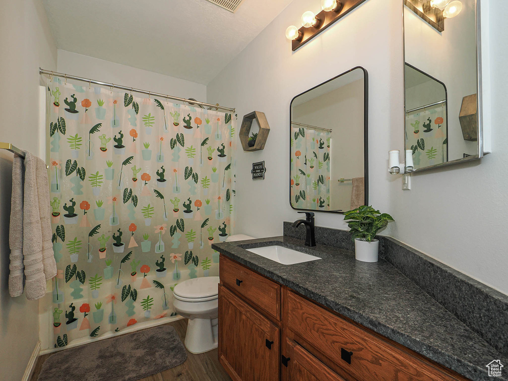 Bathroom with vanity and wood finished floors