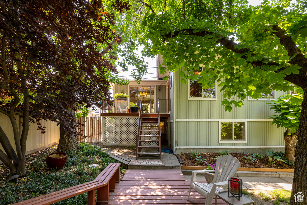 Wooden deck featuring stairway