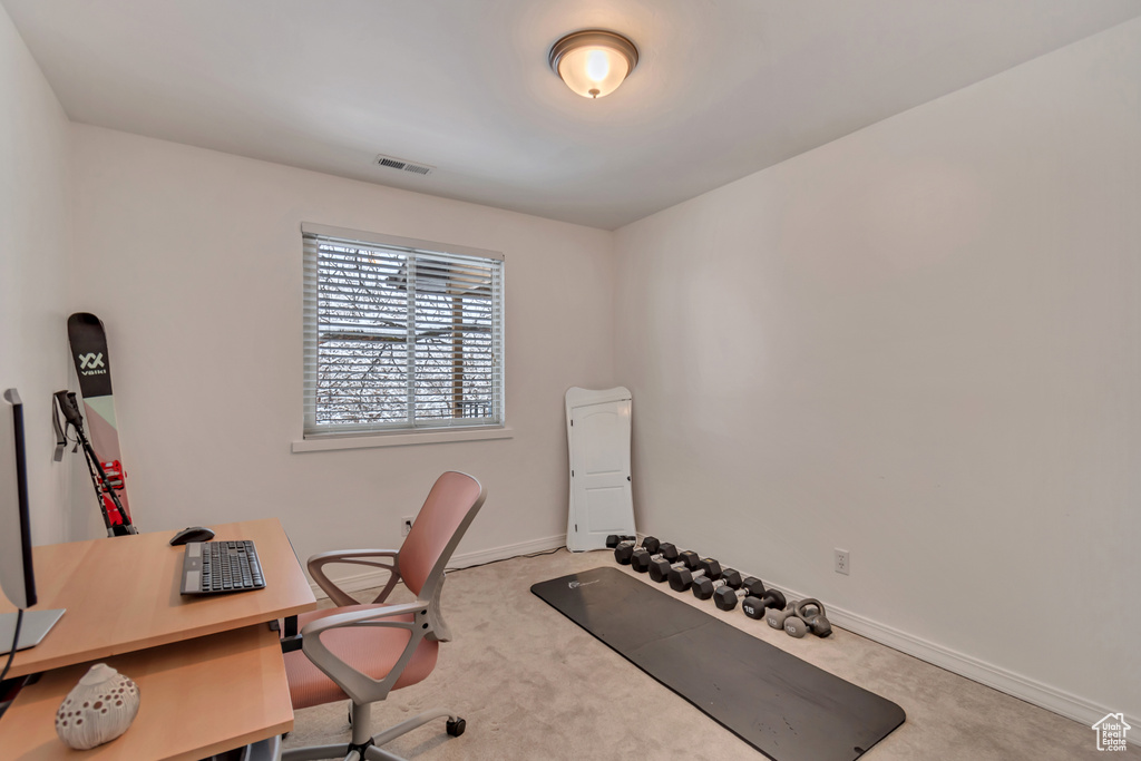 Office featuring carpet floors and baseboards