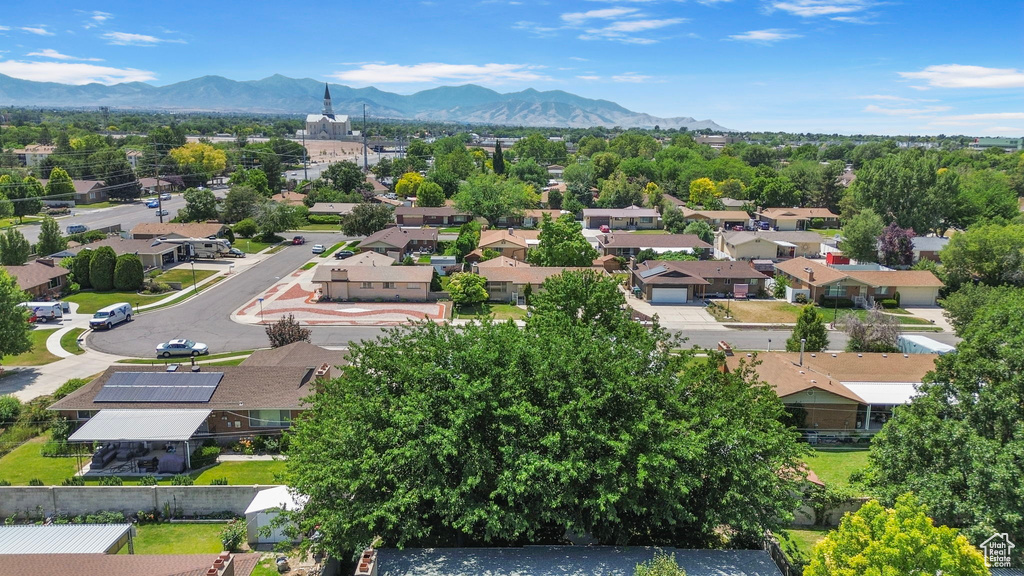 Aerial perspective of suburban area with mountains