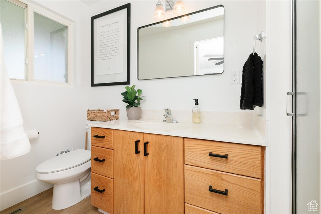 Bathroom with vanity and wood finished floors