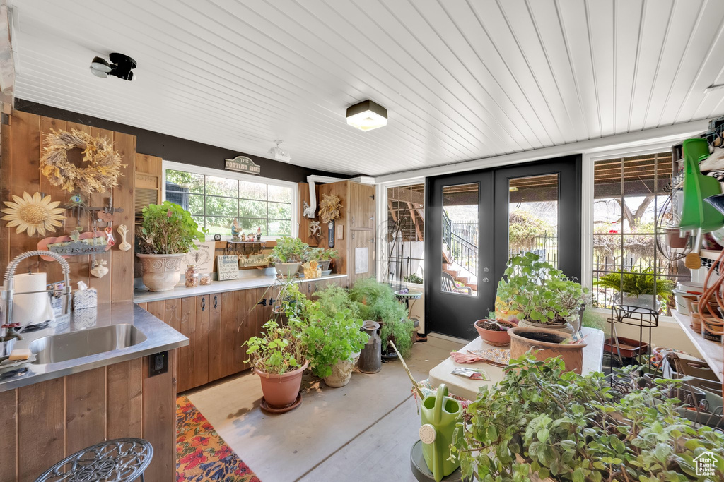 View of patio featuring a sink and french doors
