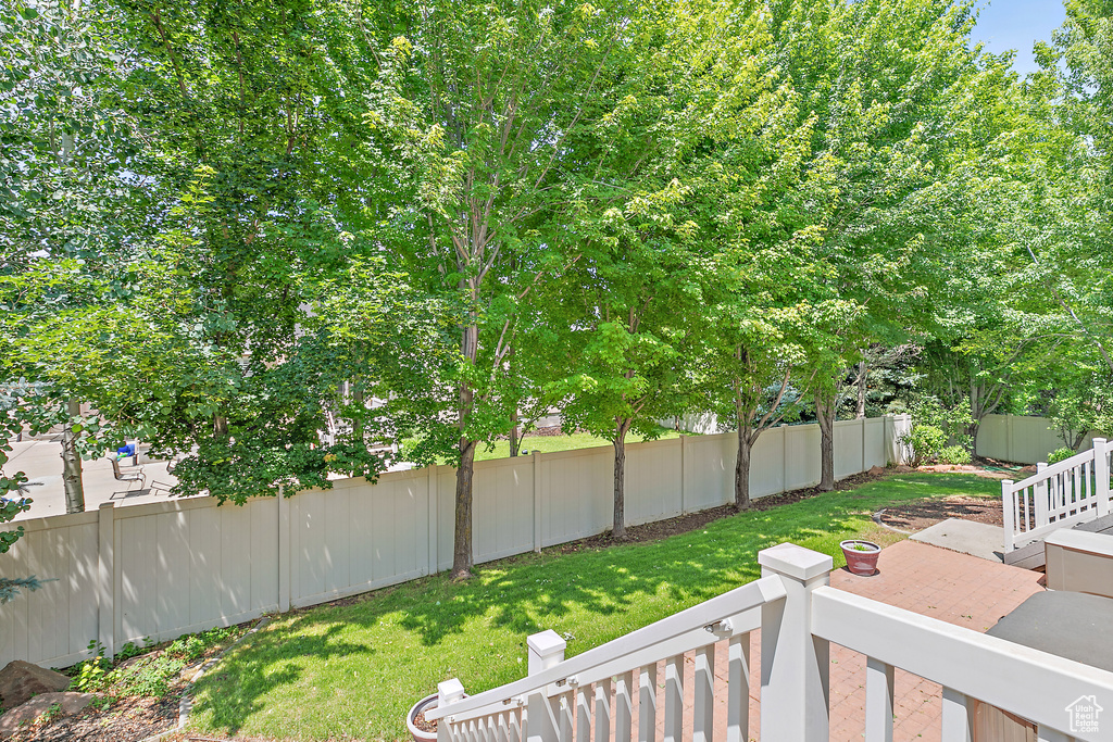 Fenced backyard with a patio