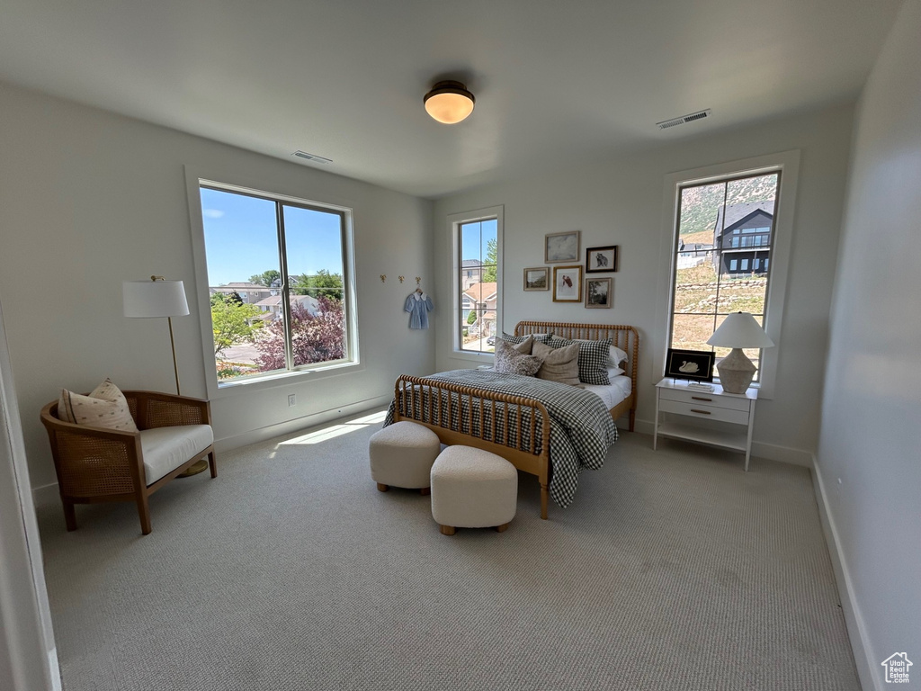 Carpeted bedroom featuring baseboards
