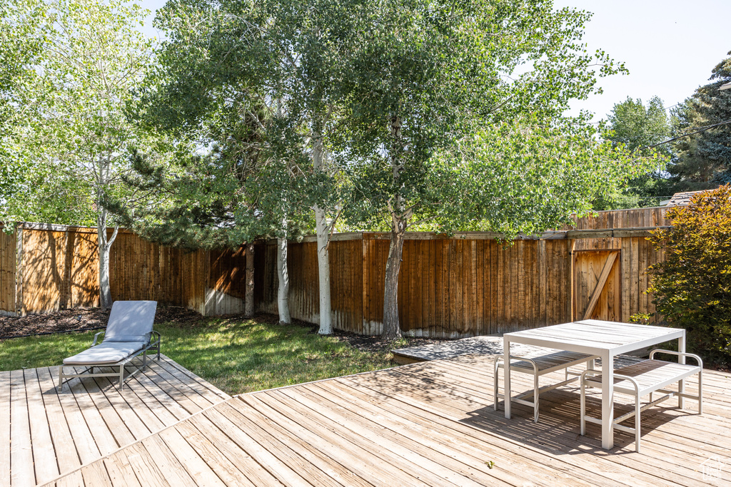 Deck featuring a fenced backyard and outdoor dining space