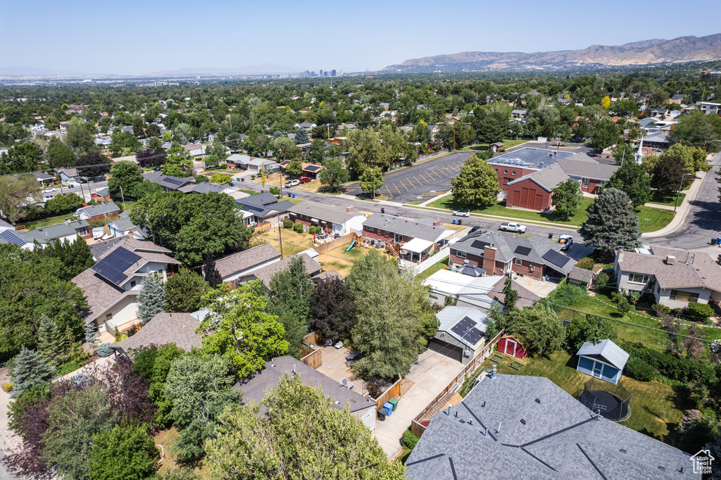 Aerial perspective of suburban area featuring mountains