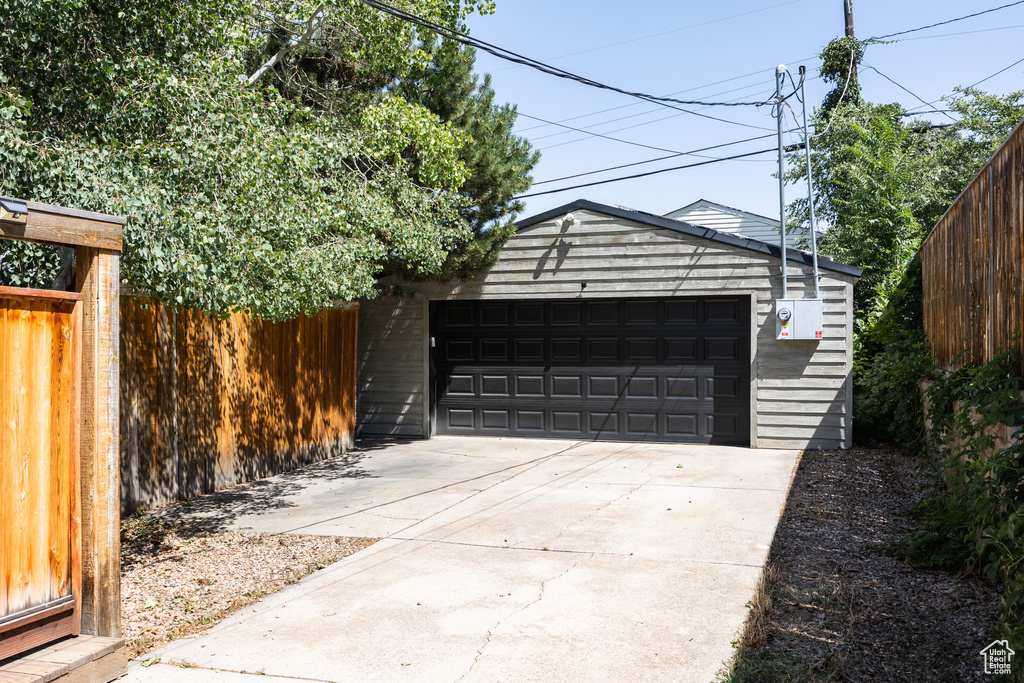 View of detached garage
