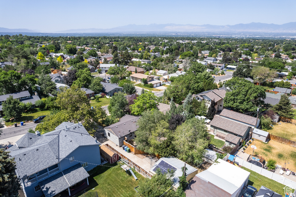 Aerial perspective of suburban area featuring mountains
