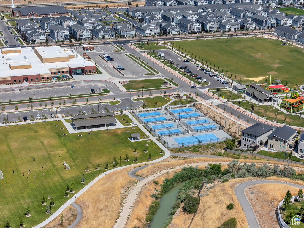 Aerial perspective of suburban area