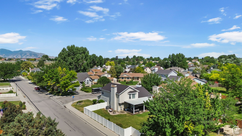 Aerial perspective of suburban area featuring mountains