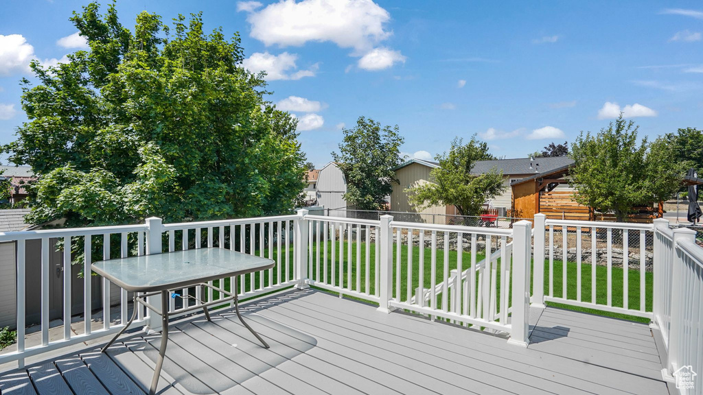 Deck with a fenced backyard