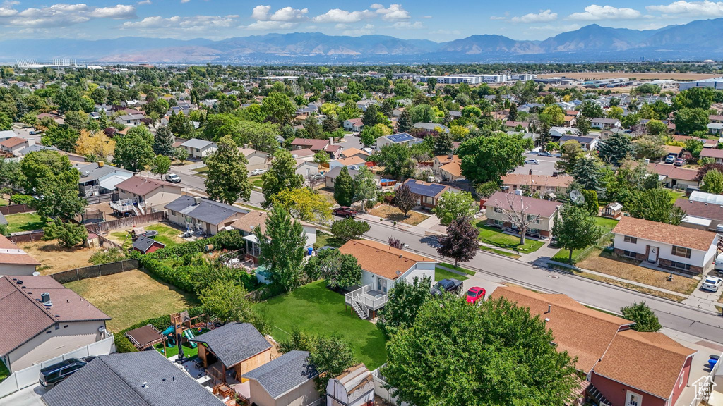 Aerial perspective of suburban area featuring mountains