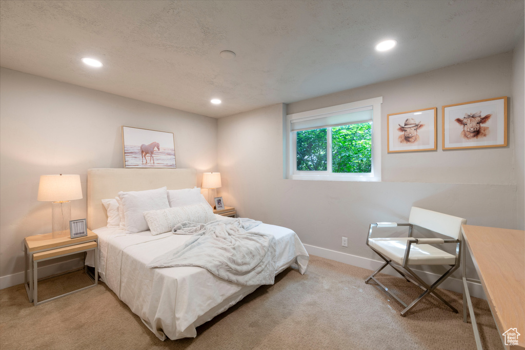 Bedroom with carpet and recessed lighting