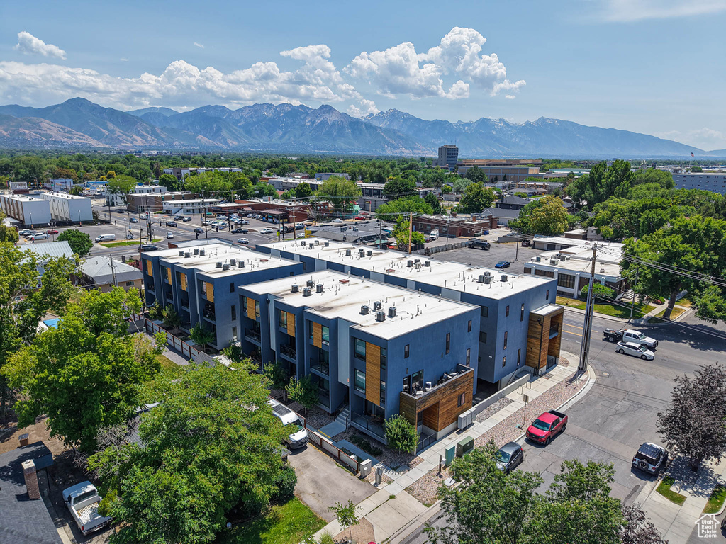 Drone / aerial view of a mountainous background