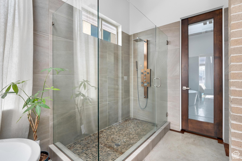 Bathroom with a stall shower