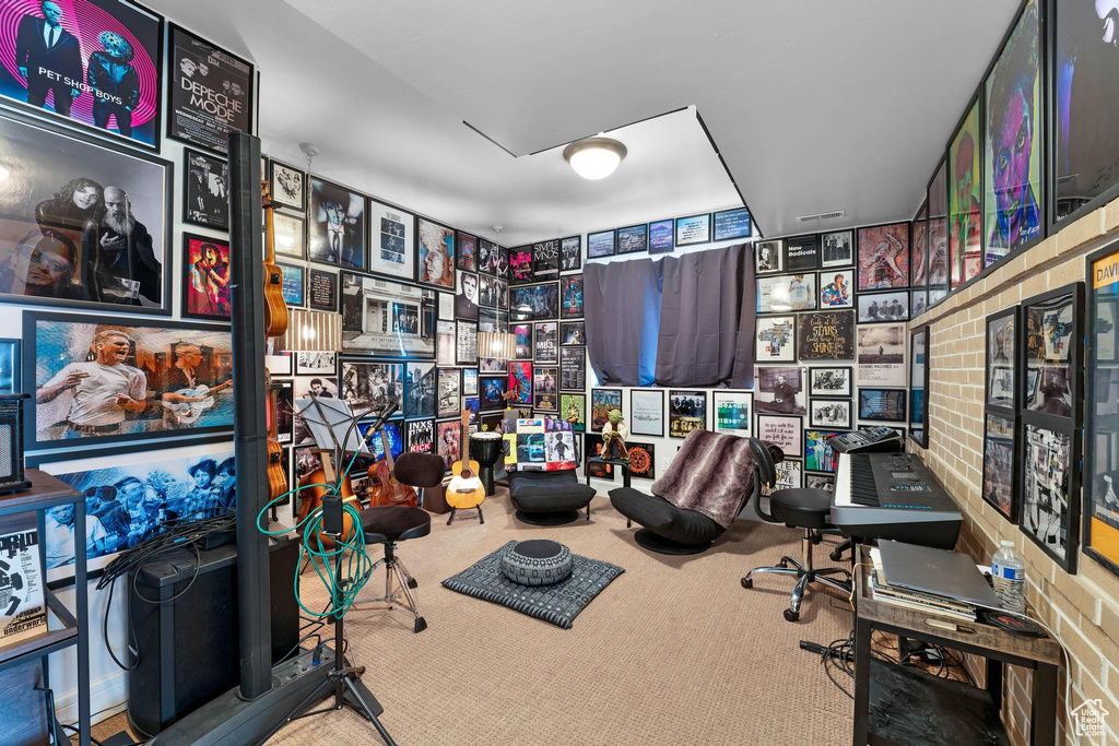 Office area featuring carpet floors