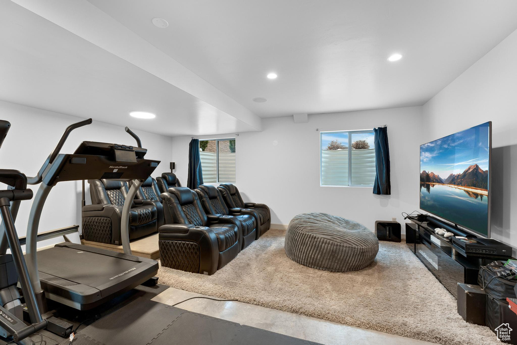 Living room featuring plenty of natural light and recessed lighting