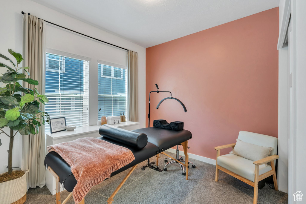 Carpeted bedroom with baseboards