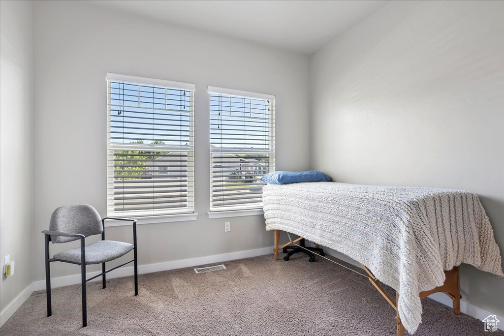 Carpeted bedroom with baseboards