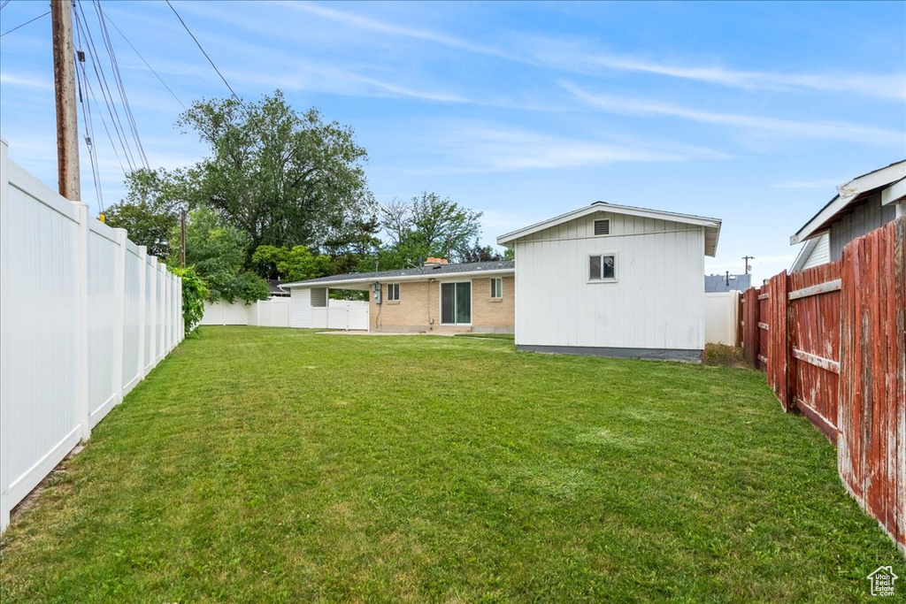 Back of house with a fenced backyard