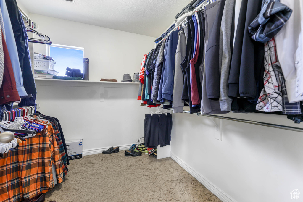 Spacious closet with carpet floors