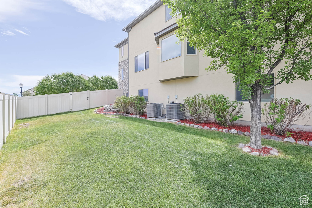 View of fenced backyard
