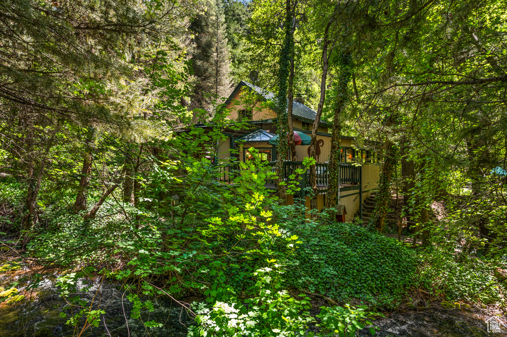 Exterior space with a forest view