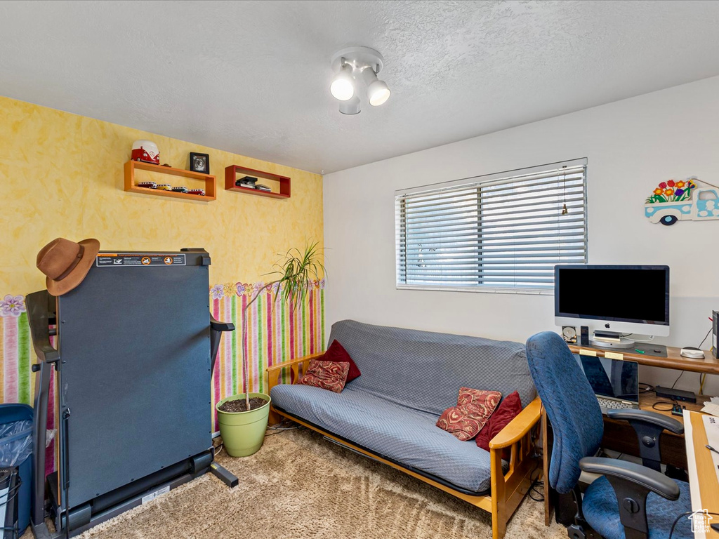 View of carpeted home office