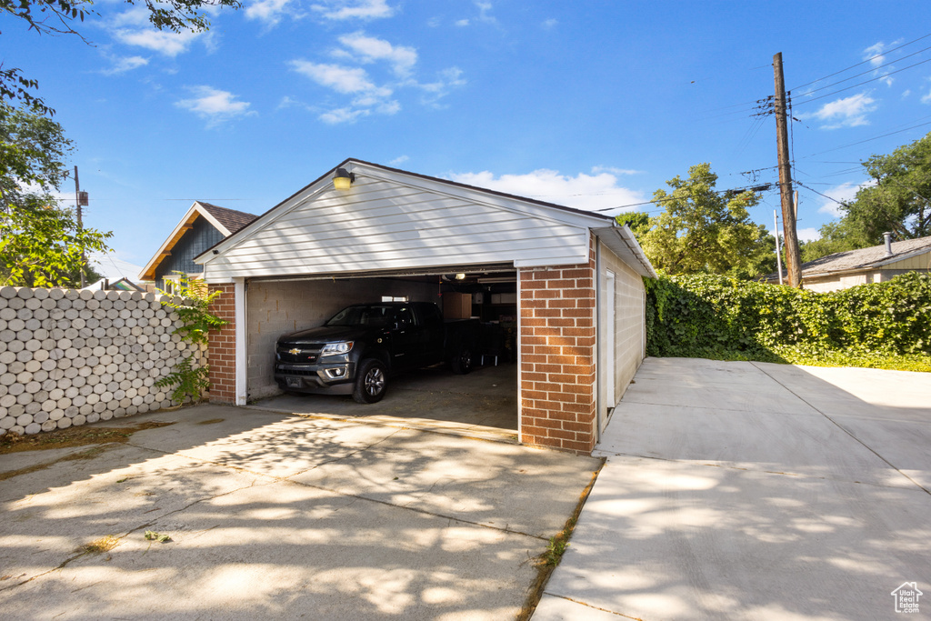 View of detached garage