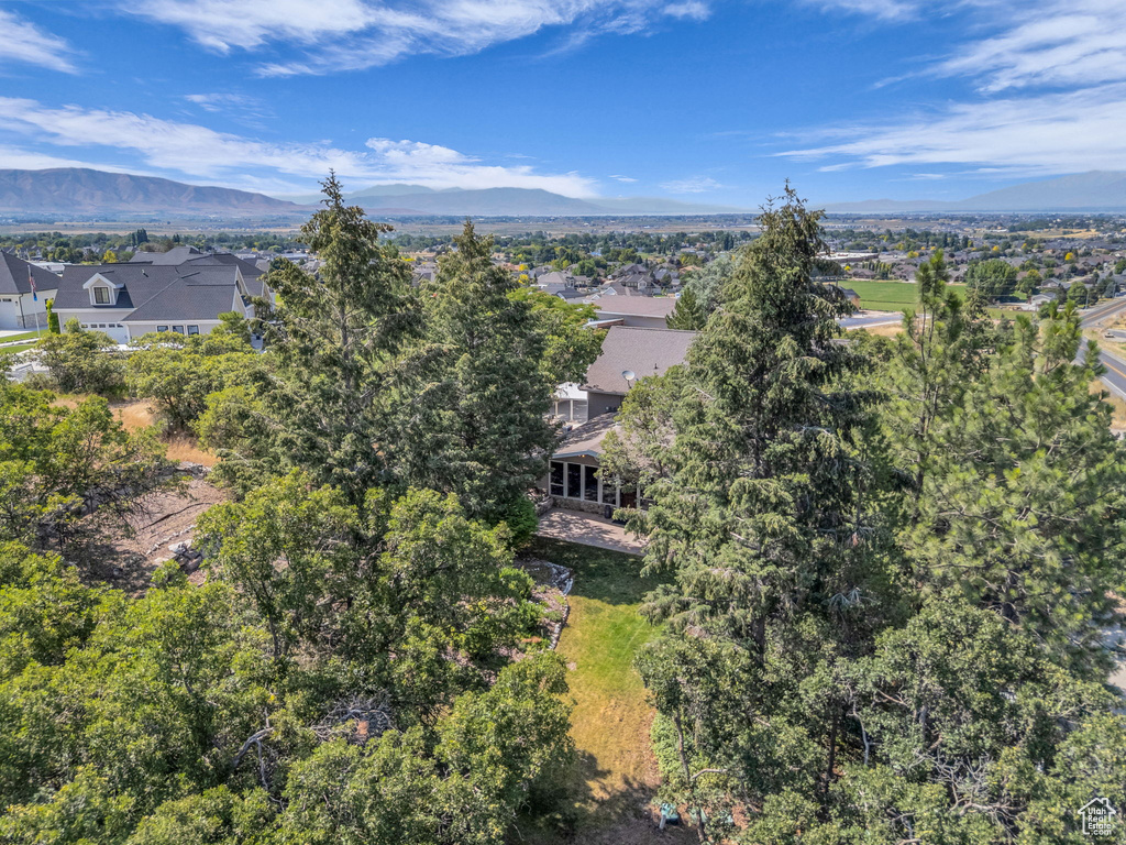 Aerial perspective of suburban area featuring mountains