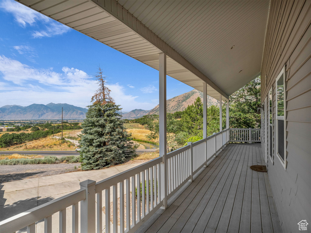 Wooden deck with a mountain view