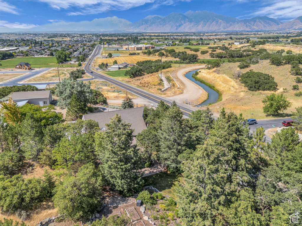 Drone / aerial view of a mountainous background