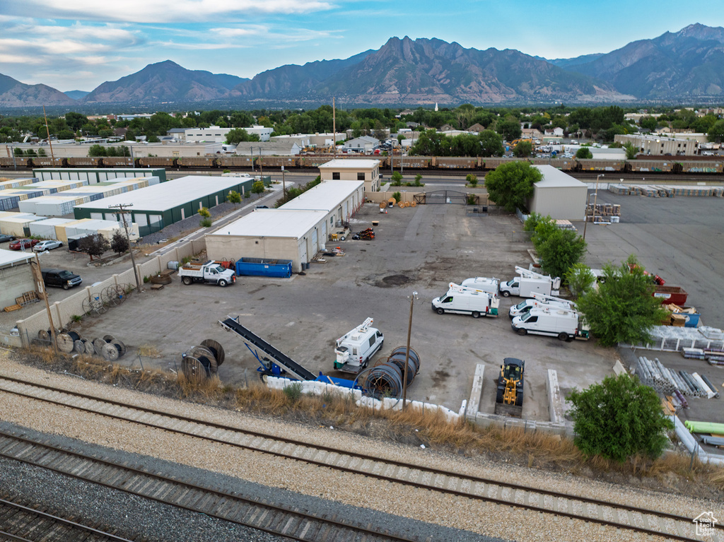 Drone / aerial view of a mountainous background