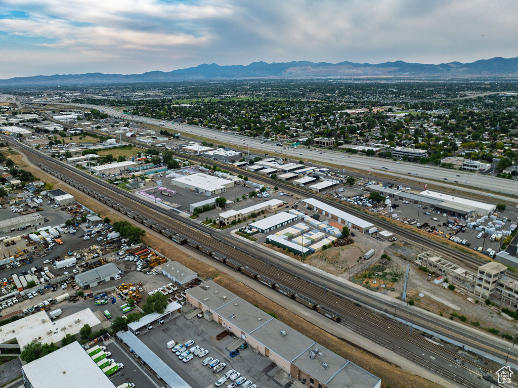 Drone / aerial view of a mountainous background